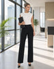 Women's Straight-Leg Dress Pants, Polyester-Spandex Blend, High Waist, Pull-On Design and Pockets