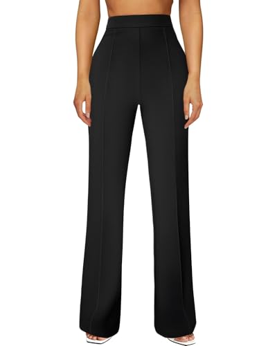 Women's Straight-Leg Dress Pants, Polyester-Spandex Blend, High Waist, Pull-On Design and Pockets