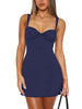 Women's Bodycon Mini Dress, Polyamide-Elastane Blend, Square Neck, Lace Trim and Tie-Back Design