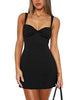 Women's Bodycon Mini Dress, Polyamide-Elastane Blend, Square Neck, Lace Trim and Tie-Back Design