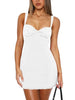 Women's Bodycon Mini Dress, Polyamide-Elastane Blend, Square Neck, Lace Trim and Tie-Back Design