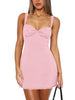Women's Bodycon Mini Dress, Polyamide-Elastane Blend, Square Neck, Lace Trim and Tie-Back Design