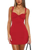 Women's Bodycon Mini Dress, Polyamide-Elastane Blend, Square Neck, Lace Trim and Tie-Back Design