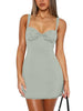 Women's Bodycon Mini Dress, Polyamide-Elastane Blend, Square Neck, Lace Trim and Tie-Back Design