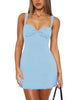 Women's Bodycon Mini Dress, Polyamide-Elastane Blend, Square Neck, Lace Trim and Tie-Back Design
