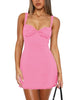 Women's Bodycon Mini Dress, Polyamide-Elastane Blend, Square Neck, Lace Trim and Tie-Back Design