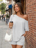 Women's Two-Piece Shorts Set, Rayon-Spandex Blend, Off-Shoulder Short-Sleeve Top and Loose-Fit Shorts