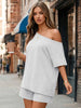 Women's Two-Piece Shorts Set, Rayon-Spandex Blend, Off-Shoulder Short-Sleeve Top and Loose-Fit Shorts
