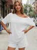 Women's Two-Piece Shorts Set, Rayon-Spandex Blend, Off-Shoulder Short-Sleeve Top and Loose-Fit Shorts