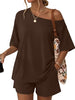 Women's Two-Piece Shorts Set, Rayon-Spandex Blend, Off-Shoulder Short-Sleeve Top and Loose-Fit Shorts