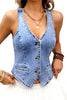 Women's Cropped Denim Vest, Cotton-Blend Fabric, V-Neck, Button Front, Adjustable Back Tie and Faux Pockets