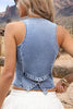 Women's Cropped Denim Vest, Cotton-Blend Fabric, V-Neck, Button Front, Adjustable Back Tie and Faux Pockets