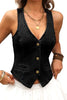 Women's Cropped Denim Vest, Cotton-Blend Fabric, V-Neck, Button Front, Adjustable Back Tie and Faux Pockets