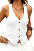 Women's Cropped Denim Vest, Cotton-Blend Fabric, V-Neck, Button Front, Adjustable Back Tie and Faux Pockets