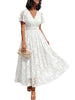 Women's Floral Wrap-Style Maxi Dress, Polyester-Spandex Blend, V-Neck, Short Sleeves and Pockets