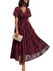Women's Floral Wrap-Style Maxi Dress, Polyester-Spandex Blend, V-Neck, Short Sleeves and Pockets