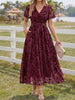 Women's Floral Wrap-Style Maxi Dress, Polyester-Spandex Blend, V-Neck, Short Sleeves and Pockets