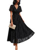 Women's Floral Wrap-Style Maxi Dress, Polyester-Spandex Blend, V-Neck, Short Sleeves and Pockets