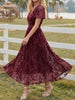 Women's Floral Wrap-Style Maxi Dress, Polyester-Spandex Blend, V-Neck, Short Sleeves and Pockets