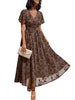 Women's Floral Wrap-Style Maxi Dress, Polyester-Spandex Blend, V-Neck, Short Sleeves and Pockets
