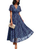 Women's Floral Wrap-Style Maxi Dress, Polyester-Spandex Blend, V-Neck, Short Sleeves and Pockets