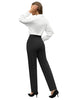 Women's Straight-Leg Work Pants, Polyester-Spandex Blend, Elastic High Waist and Tailored Ankle-Length Cut