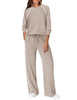 Women's Two-Piece Lounge Set, Polyester-Viscose-Spandex Blend, Long-Sleeve Top and Wide-Leg Pants with Pockets