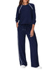 Women's Two-Piece Lounge Set, Polyester-Viscose-Spandex Blend, Long-Sleeve Top and Wide-Leg Pants with Pockets