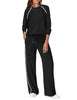 Women's Two-Piece Lounge Set, Polyester-Viscose-Spandex Blend, Long-Sleeve Top and Wide-Leg Pants with Pockets