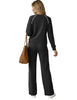 Women's Two-Piece Lounge Set, Polyester-Viscose-Spandex Blend, Long-Sleeve Top and Wide-Leg Pants with Pockets