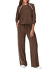 Women's Two-Piece Lounge Set, Polyester-Viscose-Spandex Blend, Long-Sleeve Top and Wide-Leg Pants with Pockets