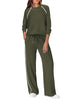 Women's Two-Piece Lounge Set, Polyester-Viscose-Spandex Blend, Long-Sleeve Top and Wide-Leg Pants with Pockets