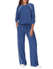 Women's Two-Piece Lounge Set, Polyester-Viscose-Spandex Blend, Long-Sleeve Top and Wide-Leg Pants with Pockets