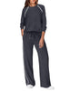 Women's Two-Piece Lounge Set, Polyester-Viscose-Spandex Blend, Long-Sleeve Top and Wide-Leg Pants with Pockets