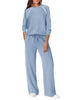 Women's Two-Piece Lounge Set, Polyester-Viscose-Spandex Blend, Long-Sleeve Top and Wide-Leg Pants with Pockets