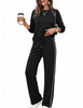 Women's Two-Piece Lounge Set, Polyester-Viscose-Spandex Blend, Long-Sleeve Top and Wide-Leg Pants with Pockets