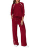 Women's Two-Piece Lounge Set, Polyester-Viscose-Spandex Blend, Long-Sleeve Top and Wide-Leg Pants with Pockets