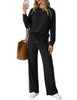 Women's Two-Piece Lounge Set, Polyester-Viscose-Spandex Blend, Long-Sleeve Top and Wide-Leg Pants with Pockets