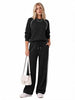 Women's Two-Piece Lounge Set, Polyester-Viscose-Spandex Blend, Long-Sleeve Top and Wide-Leg Pants with Pockets