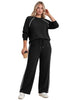 Women's Two-Piece Lounge Set, Polyester-Viscose-Spandex Blend, Long-Sleeve Top and Wide-Leg Pants with Pockets
