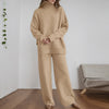 Women's Knitted 2 Pieces Pant Sets Casual Loose Turtleneck Long Sleeve Pullovers and Wide Leg Pant Suits Daily Outfits