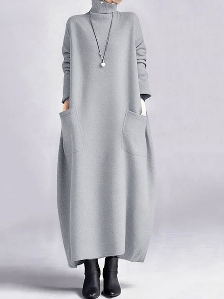 Zanzea Sweatshirt Dress Women Casual Turtleneck Long Sleeve Solid A-Line Midi Dresses for Woman FW Cozy Warm Robes