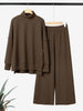 Women's Knitted 2 Pieces Pant Sets Casual Loose Turtleneck Long Sleeve Pullovers and Wide Leg Pant Suits Daily Outfits