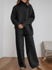 Women's Knitted 2 Pieces Pant Sets Casual Loose Turtleneck Long Sleeve Pullovers and Wide Leg Pant Suits Daily Outfits