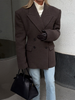 Chic Solid Women's Woolen Coat Lapel Double-Breasted Full Sleeve Waist-Closed Lady Coats Spring Female Streetwear