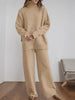 Women's Knitted 2 Pieces Pant Sets Casual Loose Turtleneck Long Sleeve Pullovers and Wide Leg Pant Suits Daily Outfits