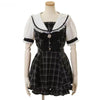 Japanese Gothic Y2k Lolita Plaid Dress Shorts Set Women Sweet Bow Sailor Collar Puff Sleeve Party Dresses Female A-Line Dress