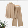 Women's Knitted 2 Pieces Pant Sets Casual Loose Turtleneck Long Sleeve Pullovers and Wide Leg Pant Suits Daily Outfits