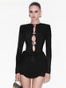 Autumn Winter Women Sexy Night Club Mini Wrap Hollow Out Party Dress Elegant Evening Short Dress Long Sleeve