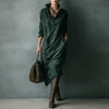 Vintage Solid Suede Female Clothing Autumn Turn-down Collar Button Pullover Dress Winter Long Sleeve Woman Party Dresses